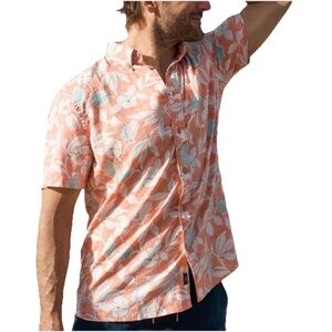 Faherty Size M Breeze Short Sleeve Button Shirt Orange Floral Ginger Linen Blend